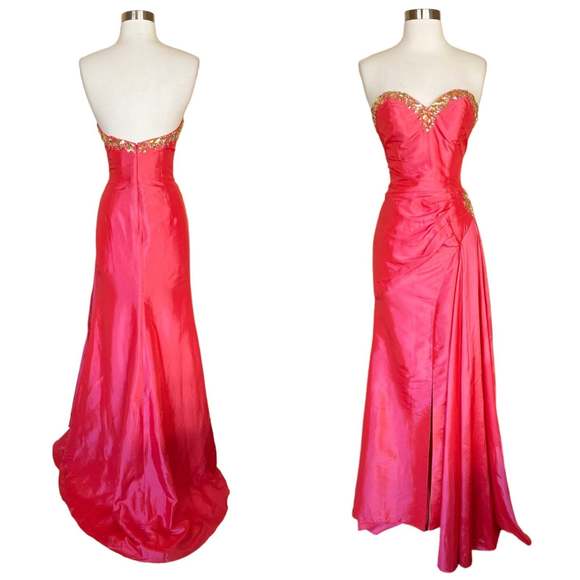 Lenz Dresses & Skirts - LENZ Evening Gown Dress Coral Pink Embellished Rhinestones Strapless Dress 4